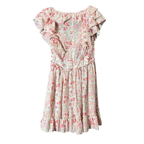 Storia Boutique Pink Coral Floral Ruffle Mini Dress Small Spring Summer Vacation - Picture 8 of 8